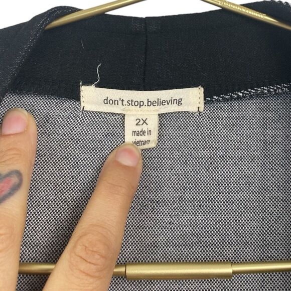 Don't Stop Believing Womans Open Front‎ Black White Cardigan Size 2X 0134 - Picture 3 of 7